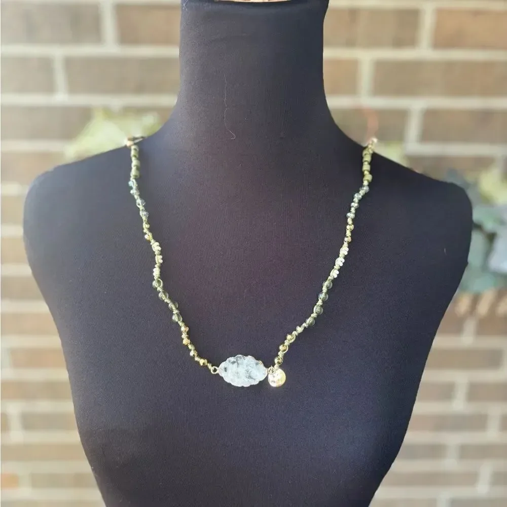Bohemian Gold and Green Beaded Necklace
